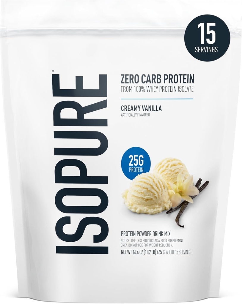 Izopura Zero Carb 100% čisti sirotkini izolirni proteini v prahu, laktoza brez glutena, z vitamini, kremna vanilija, 25g proteini na serviranje, 1 Lb, 15 Serving (Packageing May Vary)