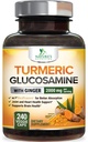 Turmeric Curcumin Supplement - 95% Curcuminoids with Glucosamine, Ginger & MSM, BioPerine Black Pepper Extract for Best Absorption, Natural Vegan Joint Support, Non-GMO, Bottled in USA - 240 Capsules