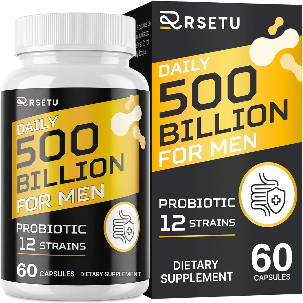 Probiotics for Men, 500 Billion CFUs & 12 Strains Mens Probiotic with Turmeric Cranberry, Goji, Gut Health for Men, for Digestive Health, Gut, Bloating & Gas, Immune, Energy Support, 30-Day Supply