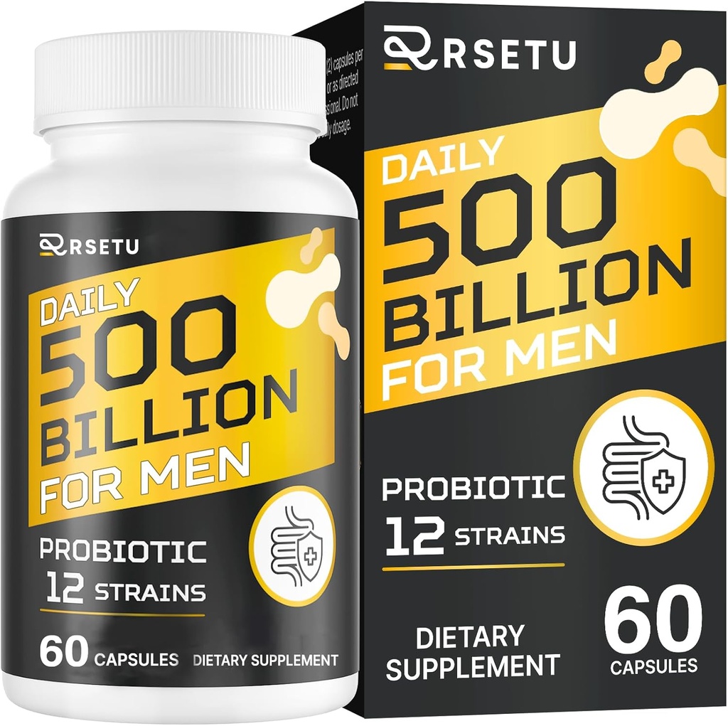 Probiotics for Men, 500 Billion CFUs ' 12 Strains Mens Probiotic with Turmeric Cranberry, Goji, Gut Health for Men, for Digestive Health, Gut, Bloating & Gas, Immune, Energy Support, 30-Day Supply