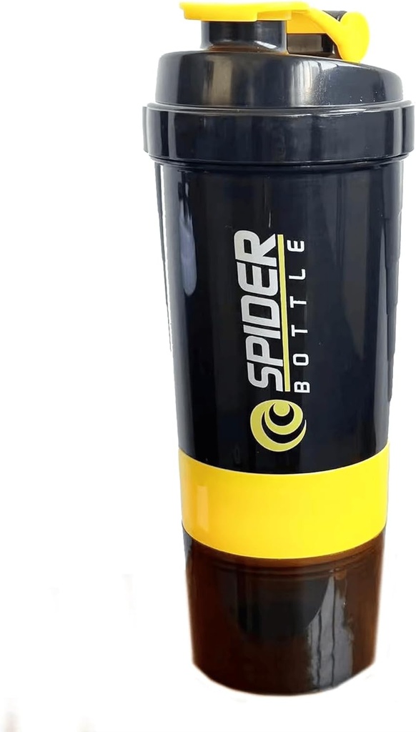 5 En 1 Botella de Agitador Protein - Botella de Agitador de Serie Profesional para Agitaciones Proteínas y Botella de Gimnasio Pre Workout,Con Almacenamiento de Polvos,Tray de Píldora,Botella de Agitación (amarillo)
