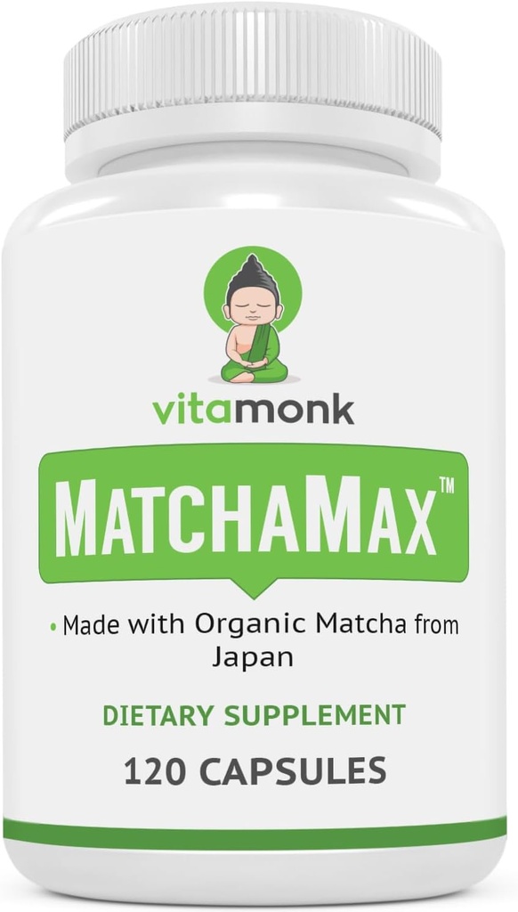 MATCHAMAXTM Organic Japanese Matcha Capsules - Píldoras de té verde Matcha orgánica puras para la energía Zen-Like Smooth y la humedad natural - Vegan Matcha Suplemento Empaquetado con antioxidantes - 120ct
