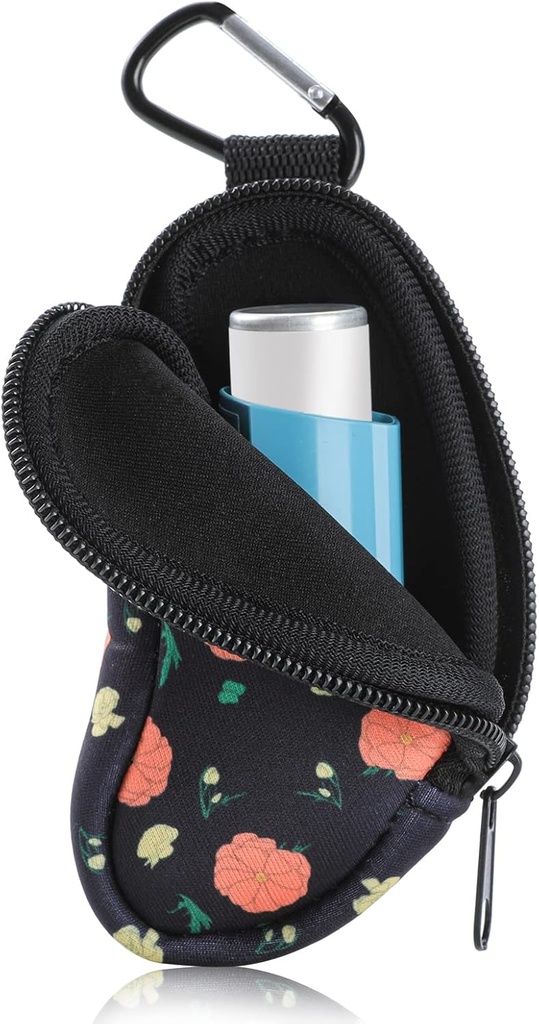 Asthma Inhaler Holder Protect Portable Bag Carrying Holder Neoprene Travel Inhaler Mini Bag for L-shaped Inhaler, Inhaler Not Included (Flower)