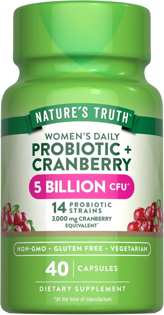 Nature's Truth Probiotics for Women 5 Miljard CFUs Dagelijks 40 Vegetarische Capsules met Cranberry 