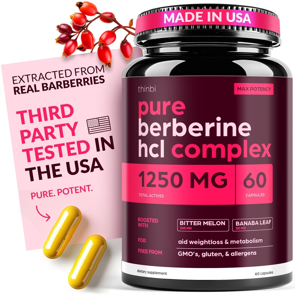 Artnaturals Berberine Supplement Potent Botanical Capsules for Weight Management with Bitter Melon and Banaba Leaf - HCl from Barberry Extract- 30 Servings