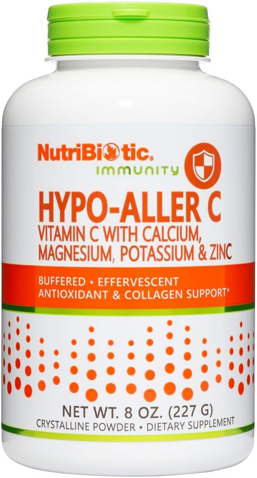 NutriBiotic Hipo-Aler C em pó Vitamina C e Minerals para Antioxidante & Colágeno Suporte .1300 mg Vitamina C por servir , , 8 onças , Buffered e Fácil no estômago , L-Ácido Ascórbico com cálcio, magnésio, zinco e potássio , Potente, alta solubilidade , Grau Farmacêutico , , Não-GMO , sem glúten , Suplemento dietético , Vegan , facilmente dissolve , Efervescente