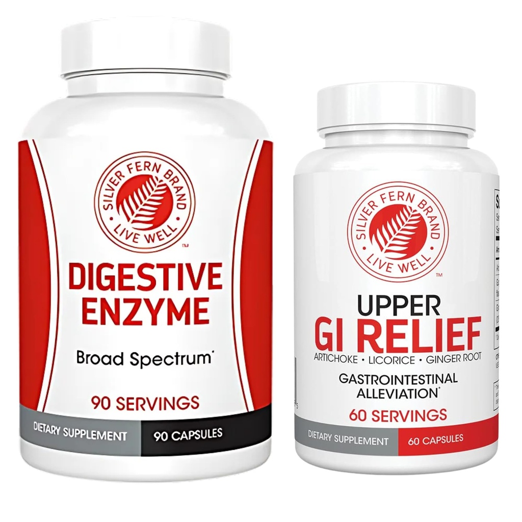 Silver Fern Brand - Upper and Lower GI Digestion Support Kit - GI Relief and Digestive Enzymes Bundle