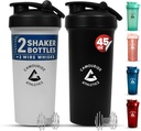 2 Pack 45 oz Protein Shaker Lahvičky s drátěnou whisky - BPA-Free, Leak-Proof Shaker Cups pro protein Shakes & Smoothies - Velká plastová míchačka - Classic White & Midnight Black