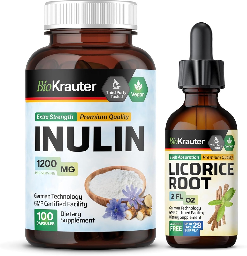 BIO KRAUTER Inulin 100 Capsules &amp; Licorice Root Tincture 2 Fl. Oz.