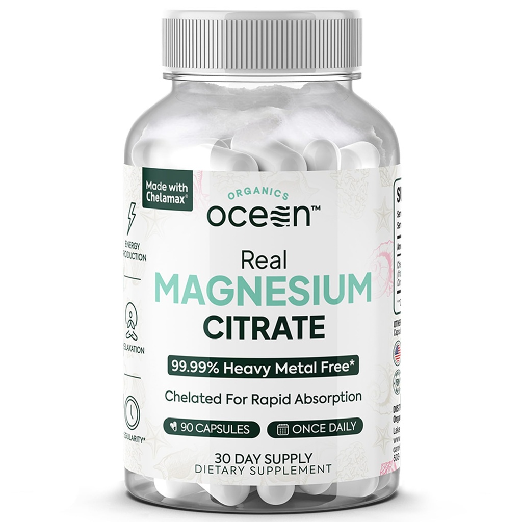 Organics Ocean Real Magnesium Citrate - High Absorption Magnesium Supplement - Chelated Magnesium to Support Energy, Relaxation, and Regularity