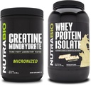 NutraBio Creatine Monohydrate, Unflavored, 500g och Whey Protein Isolate, Alpine Vanilla, Supplement Bundle - Muscle Energy, Lean Muscle Growth, Recovery och Strength