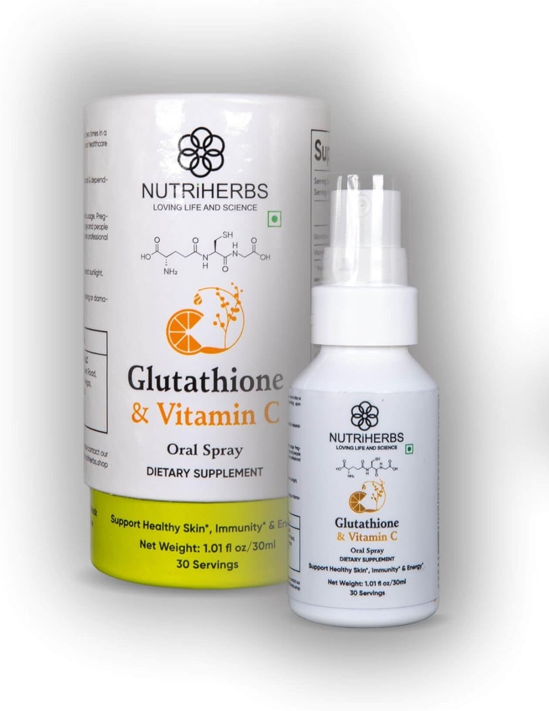 Nutriherbs Glutathion Orale Spray met Vitamine C - Verbeterde Absorptie, Antioxidant Supplementen, Ondersteuning Immuniteit, Gezonde Huid & Haar (30 ml Pack of 2)