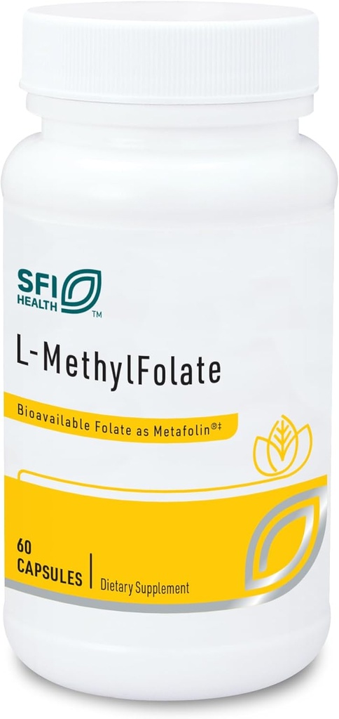 Klaire Labs SFI Health L- Methylfolate - 1000 µg Folate Wysoce Biodostępne, Hipoalergiczne 1000 Mikrogramy (1 Miligram) Metafolin L- 5- MTHF (60 Kapsułki)