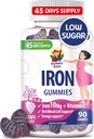SUNNY SAM Iron Gummies for barn og voksne - jern vitaminer med vitamin C, 10 mg per servering - Chewable frukt gummy for immun støtte rødt blodcelle produksjon