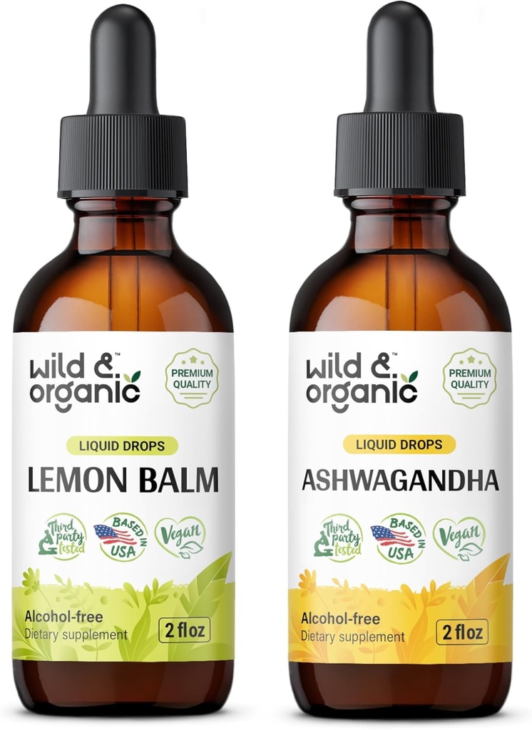 Wild & Organic Lemon Balm Tincture 2 fl oz & Ashwagandha Tincture 2 fl oz