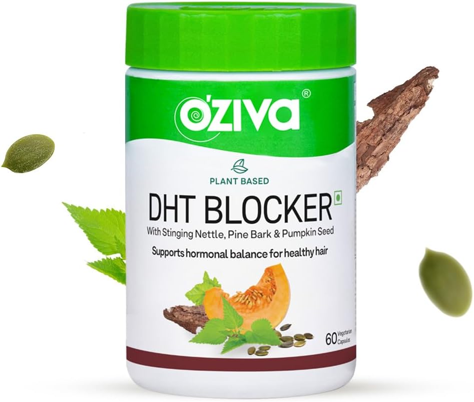 OZIVA Augalų DHT Blocker Capsules ® 124; 60 grafas ® 124; su Stinging Nettle, Beta Sitosterolis, Moliūgų sėklų, Pušis Bark Hairfall Control & Follicle stimuliavimas (60 Count)
