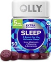 OLLY Extra Forza Sonno Gomma, Melatonina 5 mg, L-teanina, Camomilla, Balm di limone, Sleep Aid, BlackBerry - 50 Conte