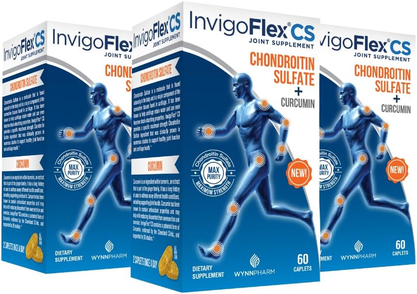 INVIGOFLEX Chondroitin Sulfate con cúrcuma non GMO para xeonllos, man, atrás e Hip Premium suplemento conxunto CS - 3 Pack