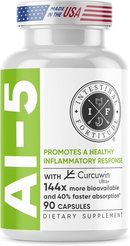 Intestinal Fortitude AI-5 - Digestive Herbal Capsule supplement w/CurcuWIN, Turmeric, Curcumin, Boswellia Serrata, Ginger Root " EGCG Green Tea for Gut & DigestiveHealth Support, Non-GMO, Dairy Free
