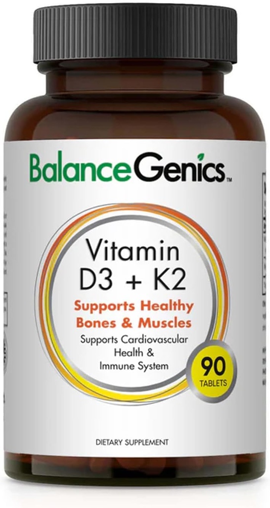 Vitamin D3 + K2 for sunne bein og muskler - Diett Supplement støtter immunsystem, muskelfunksjon og total velvære - Kalsium Supplement med organisk formel - 50mcg D3&75mcg K2