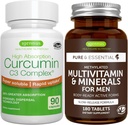 Multivitamin & Minerals for Men + High Absorption Curcumin C3 Complex, Vegan Bundle, Sustained Release Advanced Multivitamin + 300% Greater Absorption Curcuminoids with Rapid Uptake, by Igennus