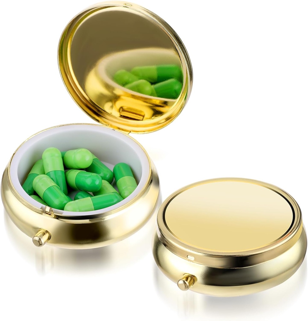 Pill Box schattig kleine pil Box voor portemonnee & Pocket Medicine Organisator Travel Pillbox waterdichte pil geval metalen pil Container houder voor vitaminen, visolie, supplementen(Gold)