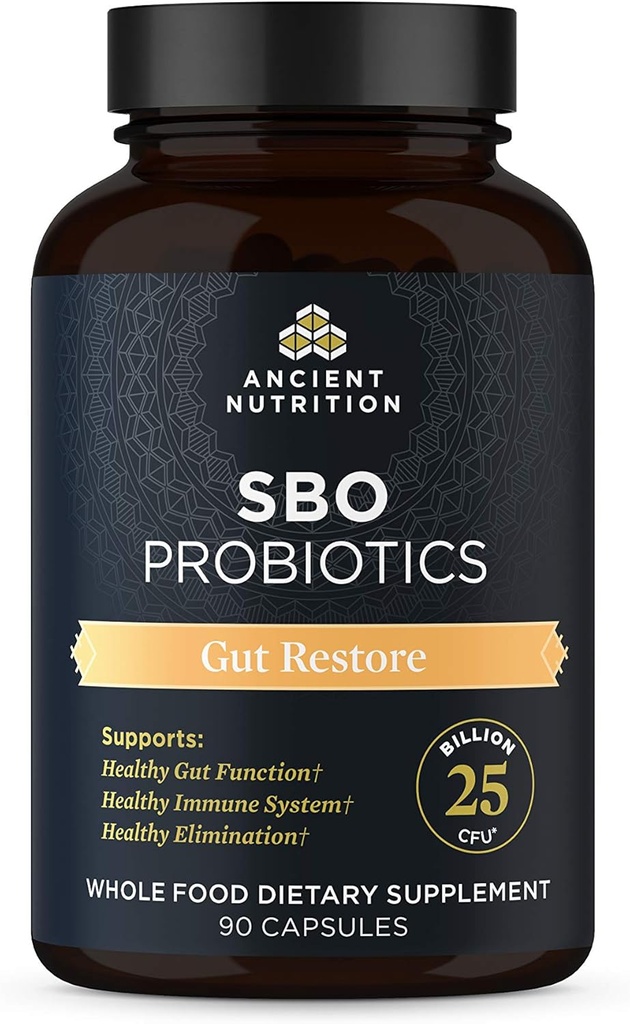 Senovės mitybos probiotikai, SFO Probiotikai Gut Restore 90 Ct, Promotes Gut Health, Digestive and Immune Support, Gluten Free, Superfood Blend, 25 Billion CFU * Per Serving, 90 Capsules