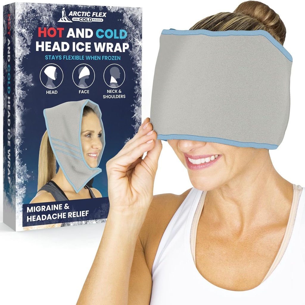 Arctic Flex Migrén Fejfájás Megkönnyebbülés Jégfej Wrap - Headaches Ice Pack Cap - Flexible Cold & Hot Gel Eye Mask for Sérülések Nyak, Váll Feszültség fájdalom - Freeze, Hőterápia - Kid, Férfiak, Nők