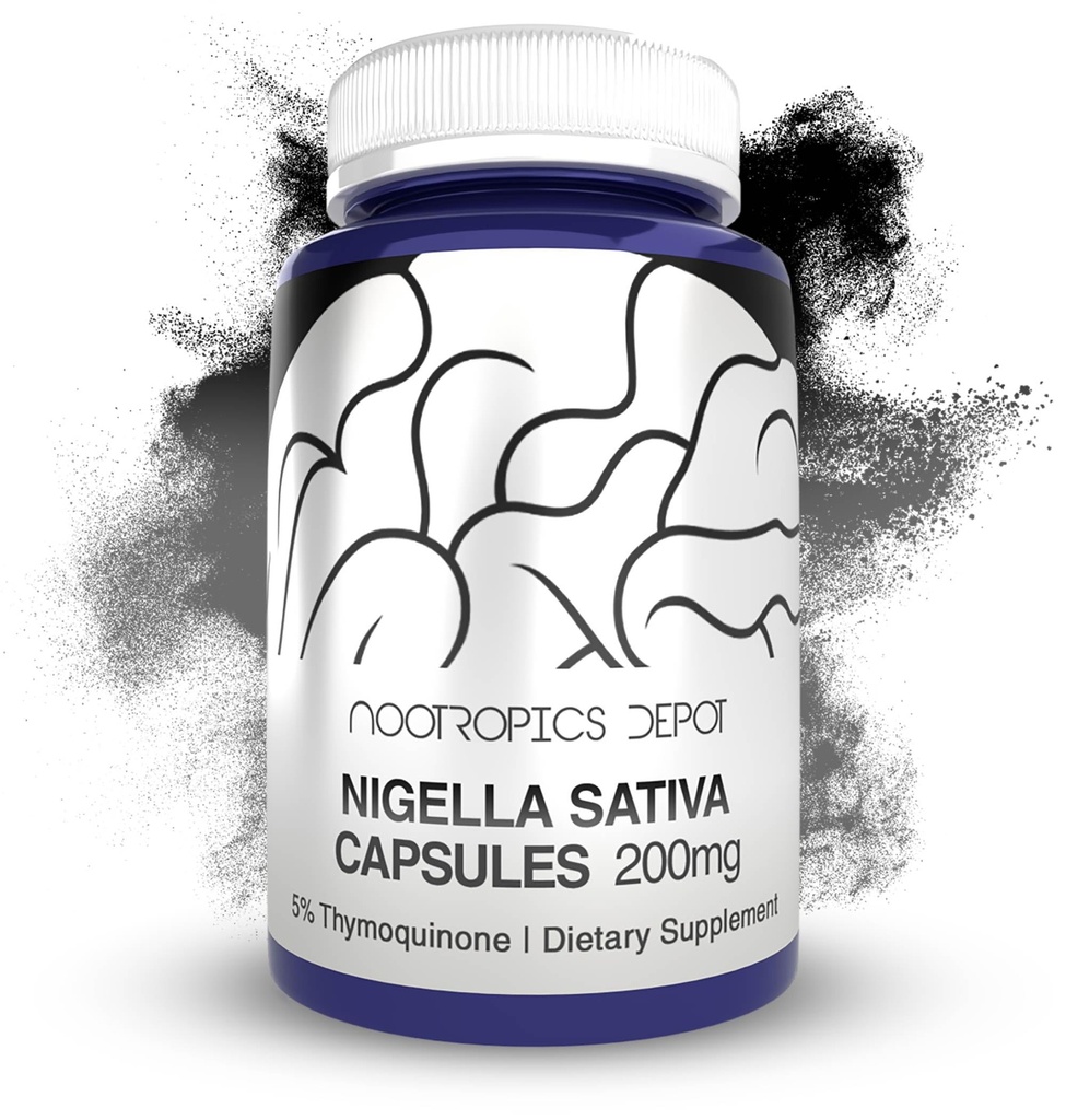 Nootropics Depot Nigella Sativa Extract Capsules | 200mg | 60 Count | Minimum 5% Thymoquinone Content | Black Seed Oil Extract | Supports Memory, Liver, Brain, and Immune Function