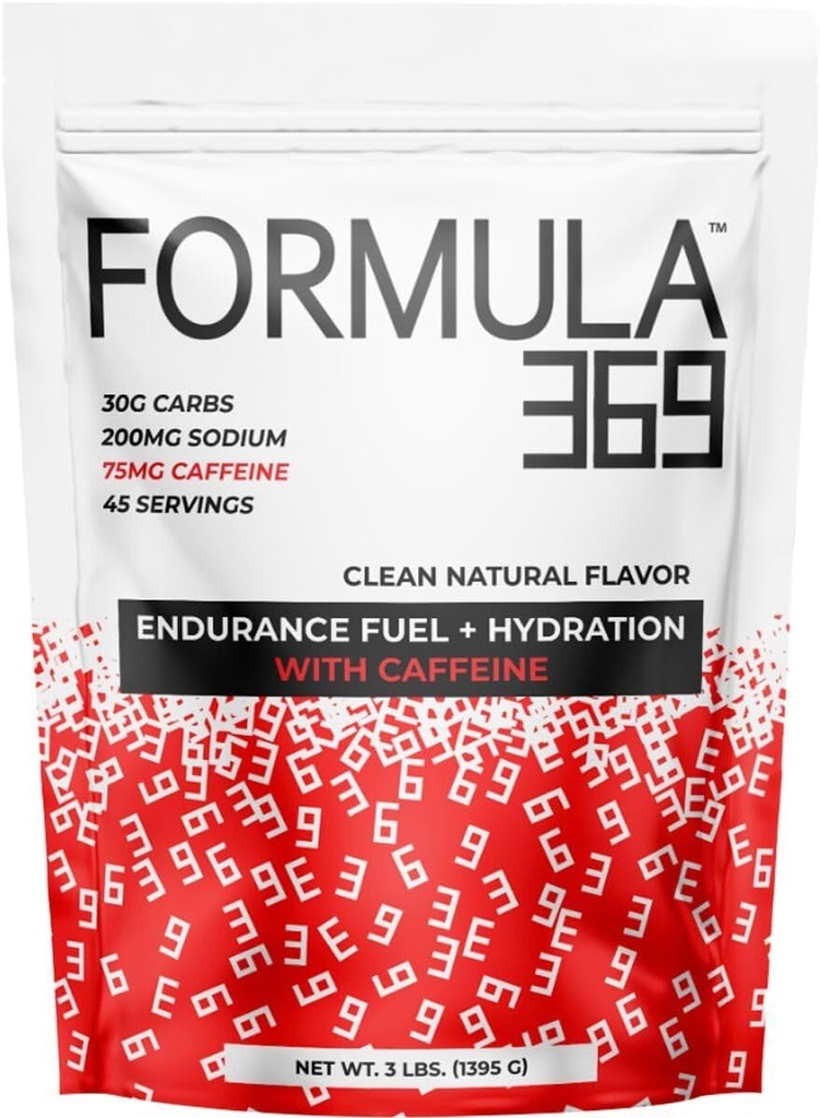 Fórmula 369 com Cafeína, Endurance Combust Drink Mix, 3 Pound Bag com 45 Servings, 30g de carboidratos e 75mg de Cafeína por Servindo, alta mistura de carboidratos com 1:1 razão Glicose para Fructose, Vegan, Gluten Free