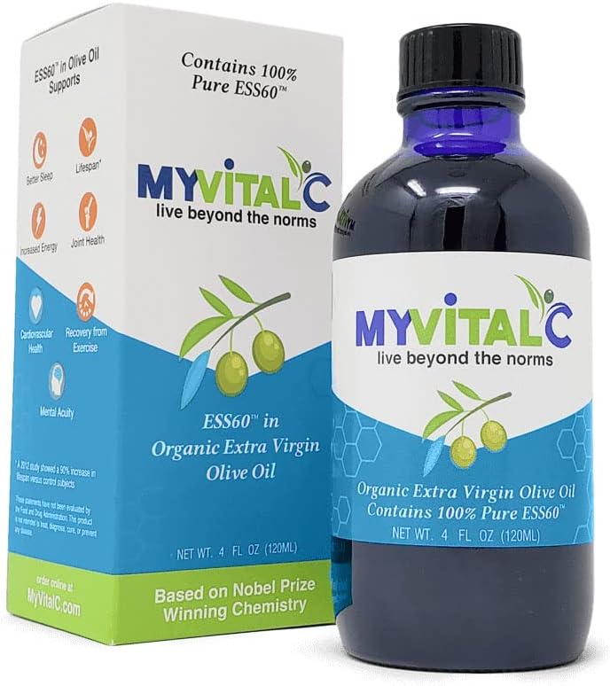 MyVitalC Organic Extra Virgin Olive Oil - Pure ESS60 Antioxidant Supplement - for Anti-Aging, Oxidation, Longevity, Sleep, More Energy - 120ML