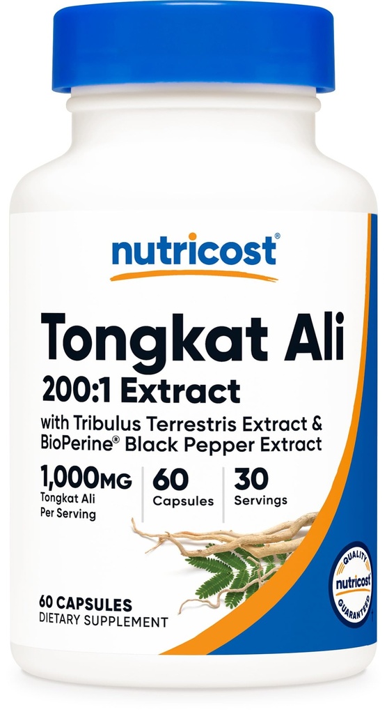 Nutricost Tongkat Ali 1,000mg 60 Capsules - with Tribulus Terrestris and BioPerine, Vegetarian Caps, Non-GMO, Gluten Free, Potent Extract
