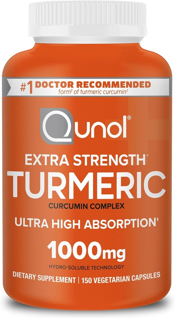 Qunol Turmeric Curcumin suplementari, 1000mmg amb Ultra High Absions, per suport a la parsecitat, Força Extra Capules, 150 comte