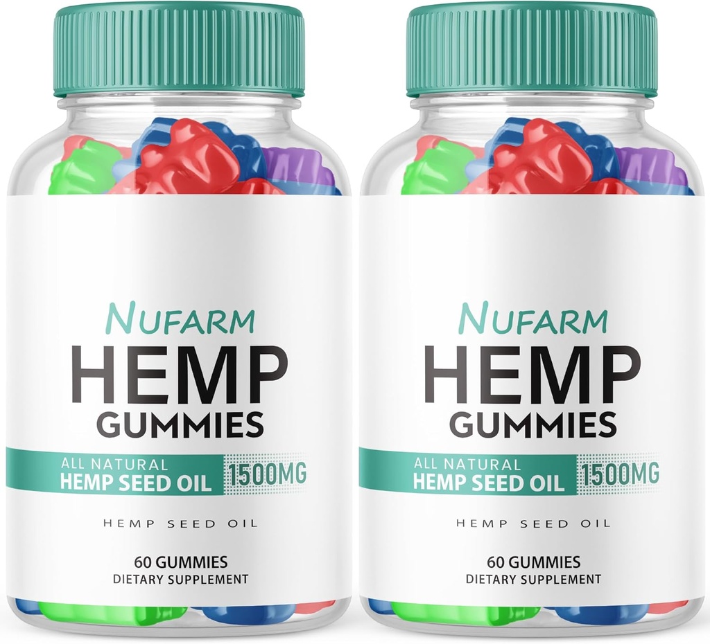 (2 Pack) Nufarm Hampa Gummies - Officiell Formel - NewFarm Gummies med Performance Hamp Extract, Nu Farm Gummies Great Taste, Bio Heal Big Size Gummy, New 2023 1500mg Per Bottle New (120 Gummies)