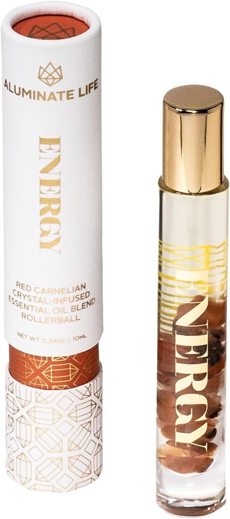 Boles del Roller de petroli, .34 OZ, Energia - Cristall Red Carnelian Infat usat - Scents de Llimona, Grapefruit, & Bergamot - Roll Aromaràpia, Olies, Olies Skin, Fàcia