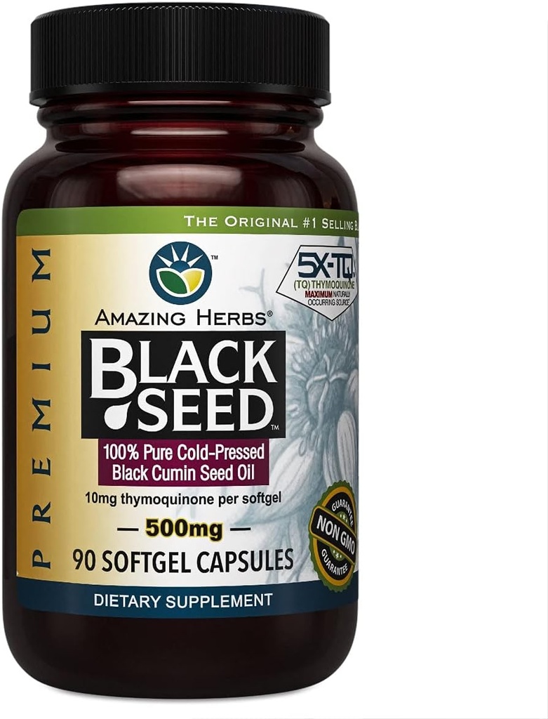 Fantastiska örter Premium Black Seed Oil Capsules - Cold Pressed Nigella Sativa Aids in Digestive Health, Immune Support, Brain Function, Gluten Free, Non GMO - 90 Count, 500mg
