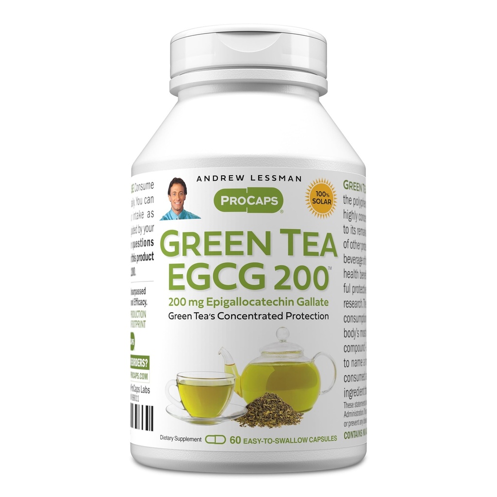 ANDREW LESSMAN Green Tea EGCG 200mg - 60 Capsules - 200 mg EGCG, Powerful Anti-oxidant Support for Healthy Liver Function, Immune, Brain, Heart and Circulatory Systems. No Additives
