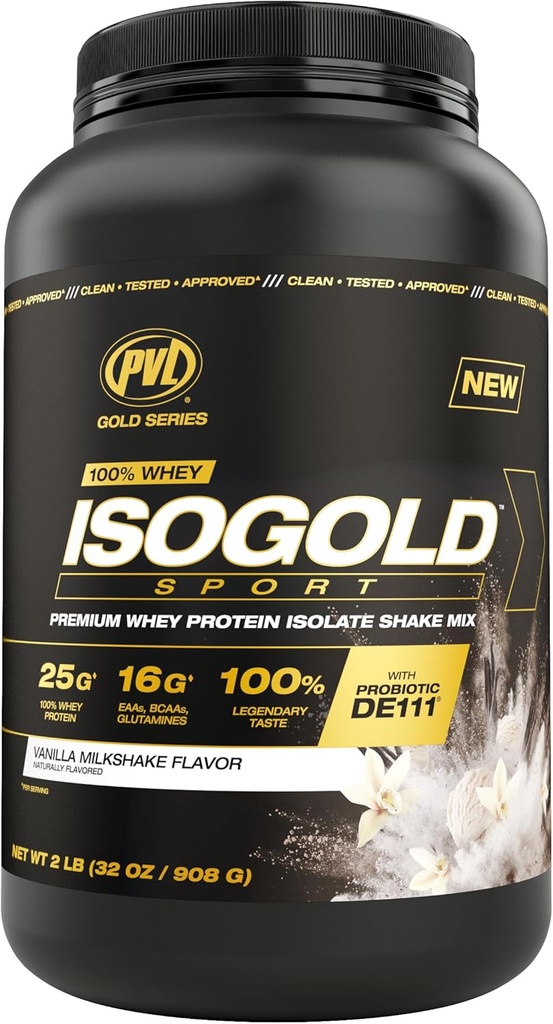 PVL zelta sērija - 100% sūkalu ISOGOLD Sport - Premium sūkalu proteīns Izolāts Shake Mix - 2 LB - Vanilla Milkshake