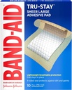 Band-Aid Brand Tru-Stay Adhesive Pads, Sterile Sheer Bandages for First Aid & Wound Care, Pad Covers &amp; Protects Minor Cuts, Scrapes & Burns, Lightweight, Large Size, 10 Count