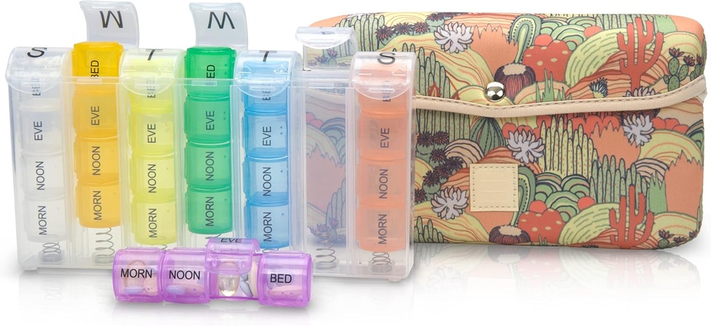 Easy Kit Pill Case Ətraflı 7Day / 28 Morn, NOON, EVE, Böyük Britaniyada İdman Pill Box ilə Neoprene Carrier dəyişikliklər.