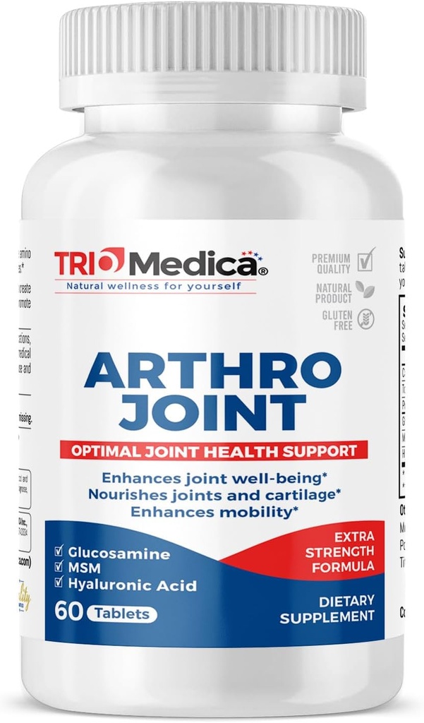 Arthro 합동 Glucosamine MSM + Hyaluronic 산 정제는, 건강한 합동 구조, 기능 & 안락, 비 GMO, 글루텐 자유로운, Soy 해방합니다, 60의 조사 (1의 포장)를 지원합니다
