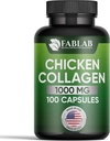 FabLab Chicken Collagen Typ II Supplement - Nutritional Supplement for Joint, Nerve & Bone Support - Non-GMO, Anti-Aging Dietary Product with Hydrolyzed Peptides- 100 Capsules
