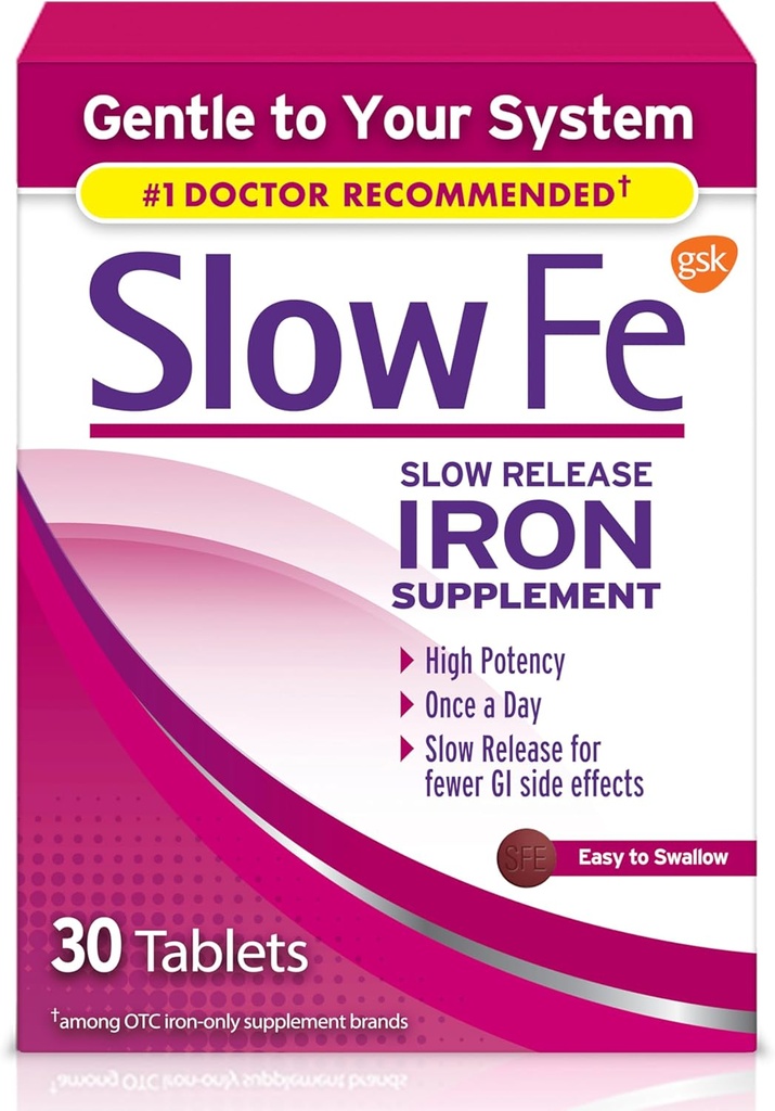 Slow Fe 45mg Iron Supplement for Iron Deficiency, Slow Rilis, High Potency, Easy to Swallow Tablets - 30 Count