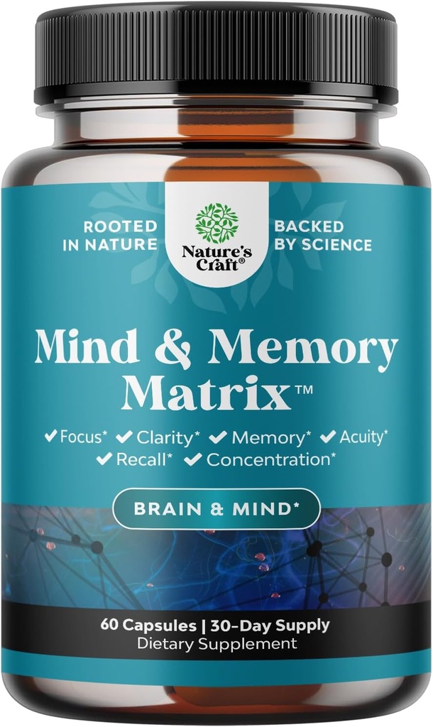 Matrix Nootropic Brain Supplement for Memory and Focus Enhancement - Vitamins for Mental Health & Clarity - Cognitive Complex for Adults of All Ages Mind's Vitality - 60 Capsules