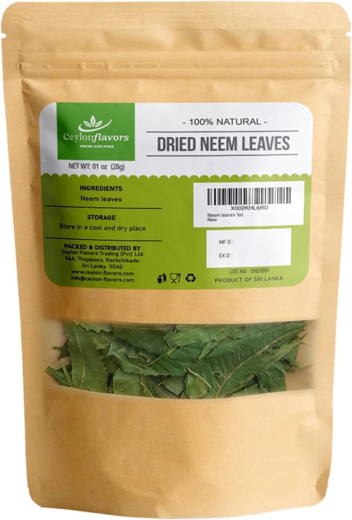 CEYLONFLAVORS FRESH AND PURE Dried Neem Utzi oz 1 naturalean hazitako zuhaitzetatik biltzen