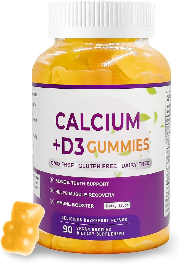 Kalsiyum çinko Supplement Gummies D3-90 Tabletleri Şişede (Calcium 500 mg - Magnezyum 200 mg - çinko 10 mg - Plus Vitamini - 2 Tabletler Içinde) Vegan Berry Flavor