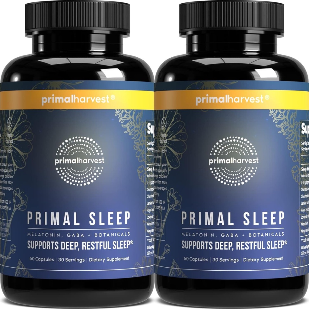 Primal Harvest 2 Pack, Primal Sleep, Valerian Root, L-Tryptophan, GABA, Chamomile, və Melatonin 3mg