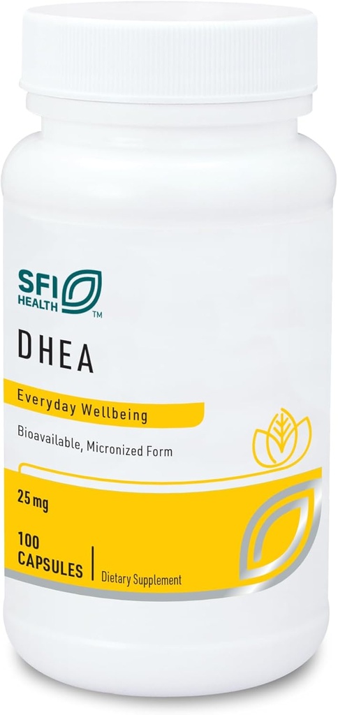 Klaire Labs SFI Health DHEA 25mg - Dehydroepiandrosterone Derived from Wild Yam - Mikronizovaný pro vyšší absorpci - bez sóji, hypoalergenní doplněk pro muže a ženy (100 kapslí)