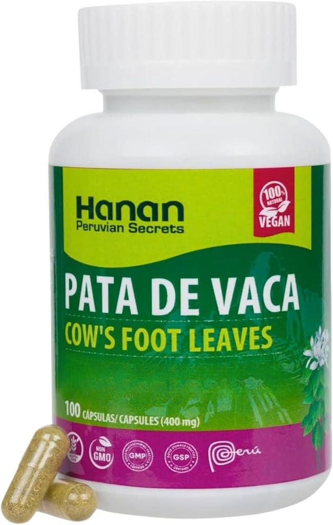 Hanan Pata de Vaca 100 Capsules – Supports Detox & Digestive Health 100% Vache pure (Bauhinia forficata) Vegan & Non-OGM supplément à base de plantes naturelles du Pérou